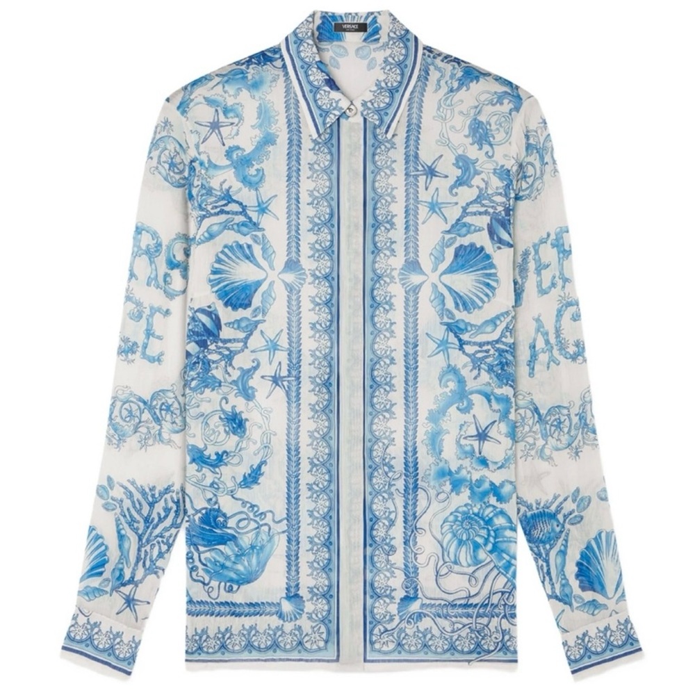 Versace Barocco-print Underwater Foulard New Shirt in Silk-twill. AUTHENTIC!